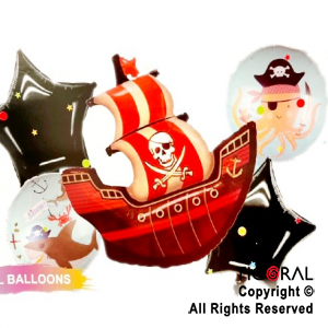 SET DE GLOBOS METALIZADO HALLOWEEN BARCO PIRATAS 5 UNIDADES X 1